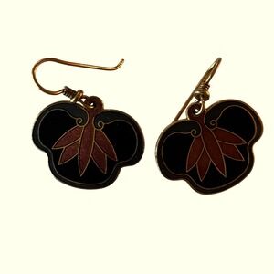 Laurel Burch Earrings Black Vintage Cloisonne Enamel Boho‎ Dangle Drop